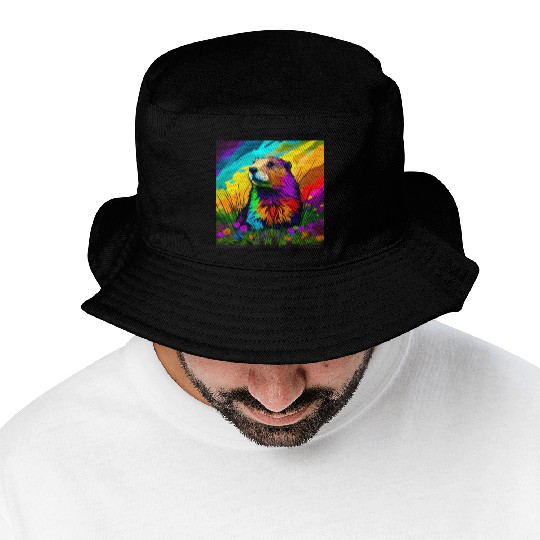 multicolor groundhog.groundhog day ,groundhog gift Bucket Hats