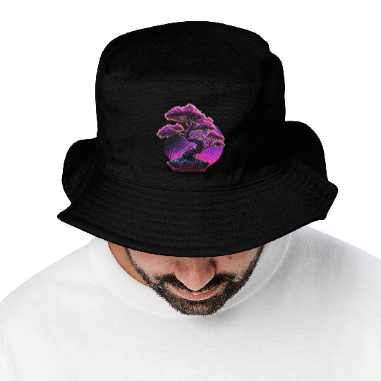 Synthwave Bonsai Tree Bucket Hats