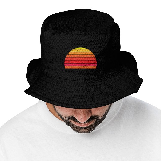 Vintage Distressed Retro Sunset - Red | Orange Bucket Hats