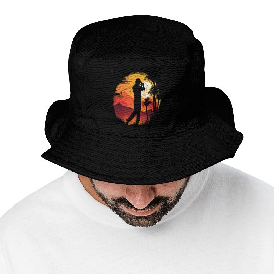 Golf Course Family Trip Cool Golfer In Sunset Bucket Hats