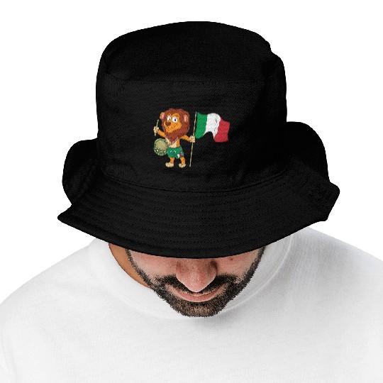 Lion with the Italy flag Bucket Hats