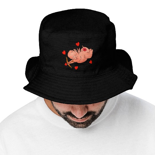 Hippo Cupid. Happy Valentine's Day Bucket Hats