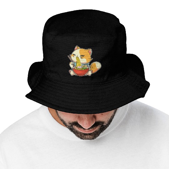 Cat Ramen Bowl Anime Kawaii Neko Japanese Noodles Bucket Hats
