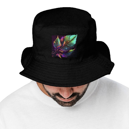 Vibrant Leaf Synthwave Bucket Hats