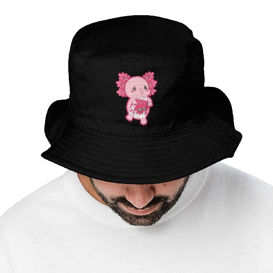 Kawaii Axolotl Strawberry Milk Teen Girl Kids Japa Bucket Hats