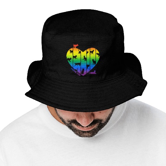 Rainbow Heart and Funny Cats. Cats are in my Heart Bucket Hats