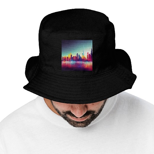 Dubai silhouette skyline abstract art Bucket Hats