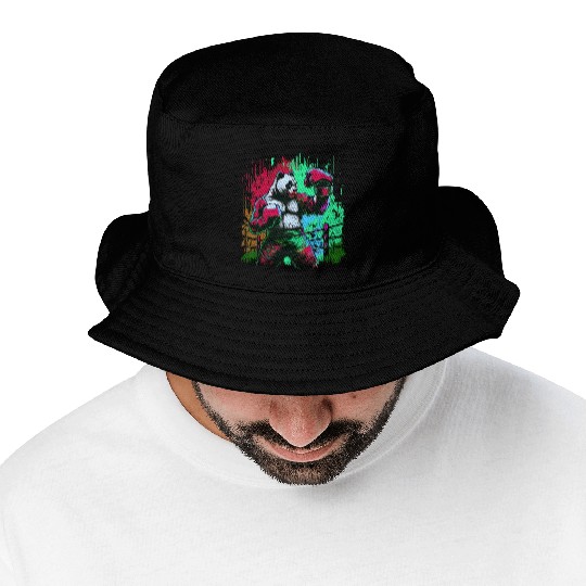 Angry Colorful Panda Boxer MMA Martial Arts Bucket Hats