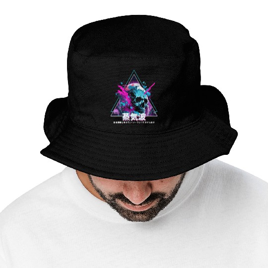 Japanese Vaporwave Skull Glitch Aesthetic Futurism Bucket Hats