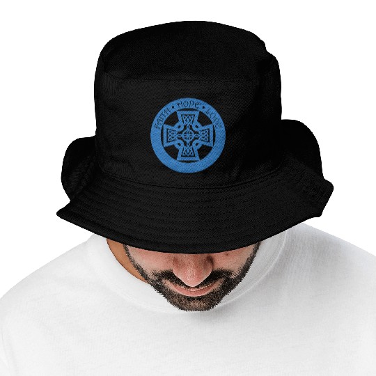 Timeless Celtic Cross With Faith Hope Love Bucket Hats