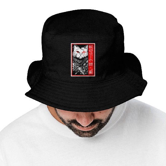 Samurai Cat: "Bad Cat, Cool Dude" with Japanese Te Bucket Hats