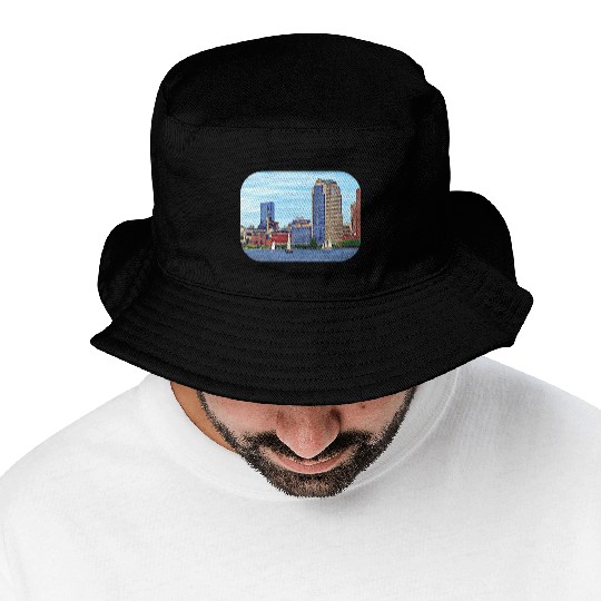 Manhattan NY - Boats By Manhattan Skyline Bucket Hats