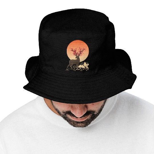 Sakura Deer Spirit Sika Deer Spirit Oriental Bucket Hats