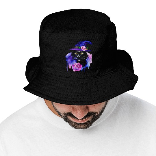 Watercolor Cat Halloween Sublimation Bucket Hats