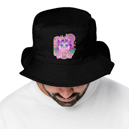 Funny Kawaii Unicorn Strawberry Milk Shake Bucket Hats