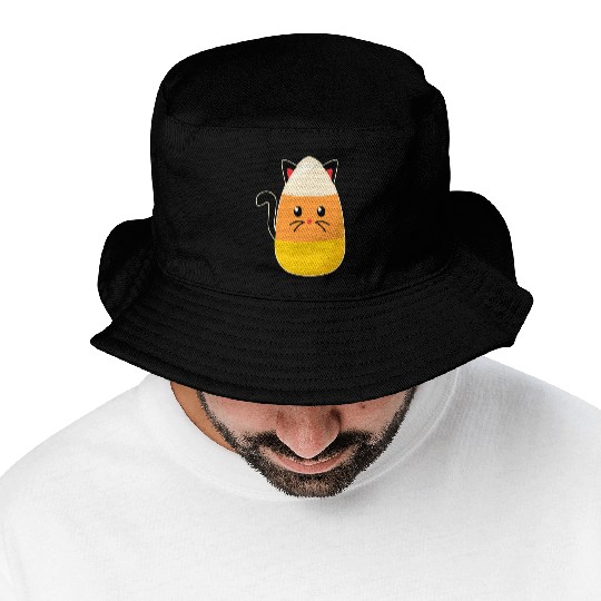 Candy Corn Cat Halloween Bucket Hats