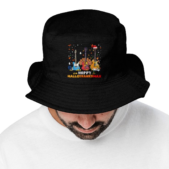 Guitar Happy Hallothanksmas Halloween Thanksgiving Bucket Hats