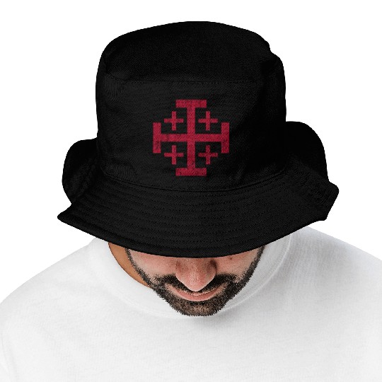 Distressed Jerusalem Cross Knights Templar Bucket Hats