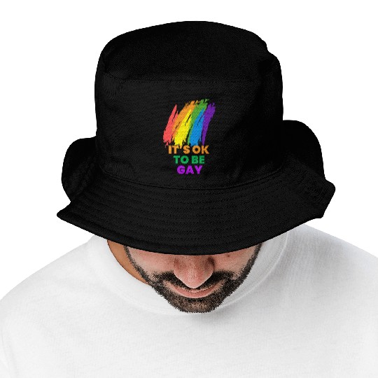 It's OK to Be Gay Equality LGBTQ Pride Rainbow Bucket Hats