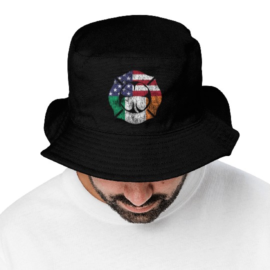Firefighter St Patric Day Irish American Flag Bucket Hats