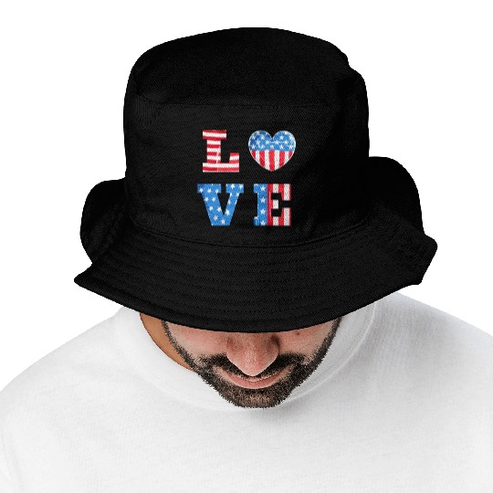 LOVE America Independence Day USA Patriots Bucket Hats