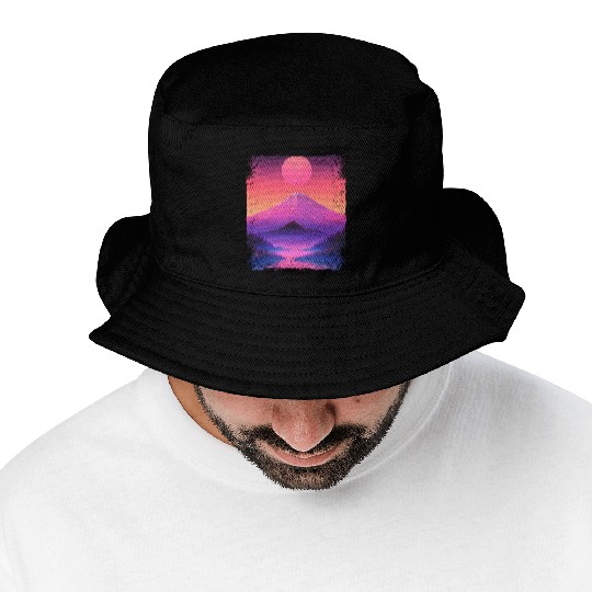Mount Fuji Aesthetic Japan Sight Vaporwave Volcano Bucket Hats