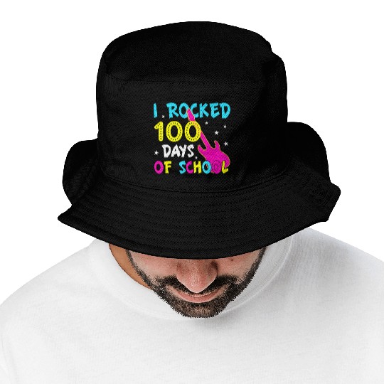 I Rocked 100 Days Of School 100th Day Guitar Bucket Hats