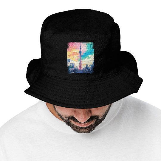 Tokyo Skytree Vaporwave Aesthetic Japanese Sight Bucket Hats