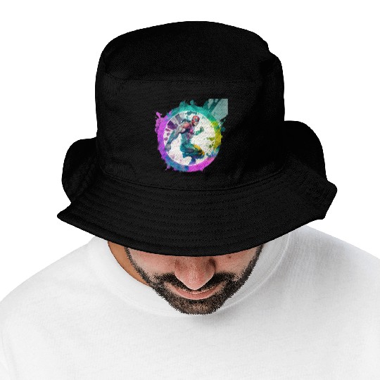 A Pop Art watercolour cyberpunk superhero swimming Bucket Hats