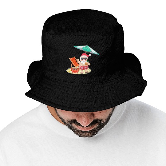 Santa Claus Beach Funny Summer Christmas In July Bucket Hats