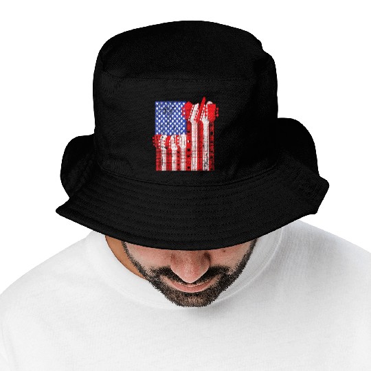 American Flag Guitar Patriotic Funny Bucket Hats