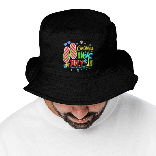 Christmas In July Flip Flops Funny Beach Summer Bucket Hats