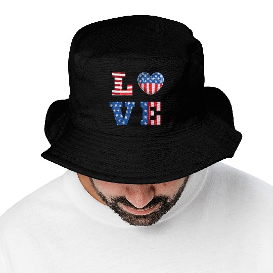 LOVE America Independence Day USA Patriots Bucket Hats