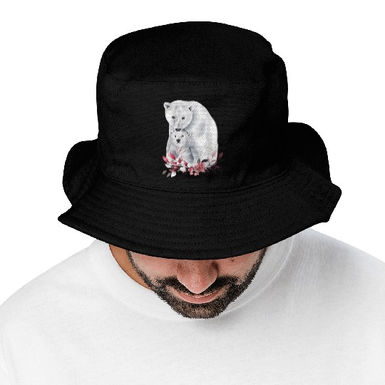 Mama Polar Bear And Baby Cub For And Bucket Hats