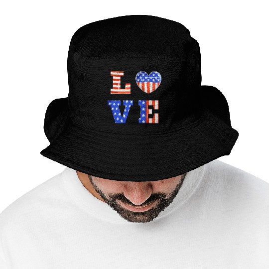 LOVE America Independence Day USA Patriots Bucket Hats