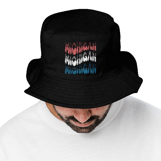 Michigan Red White Blue Cute Groovy Bucket Hats
