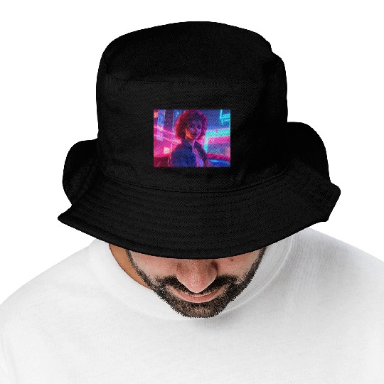 Synthwave Girl - Nighttime Anime Car Delight Bucket Hats