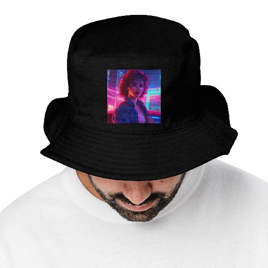 Synthwave Girl - Vibrant Anime Car Artwork Bucket Hats