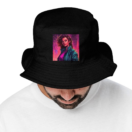 Synthwave City Bloom - Neon Pink Cityscape Bucket Hats