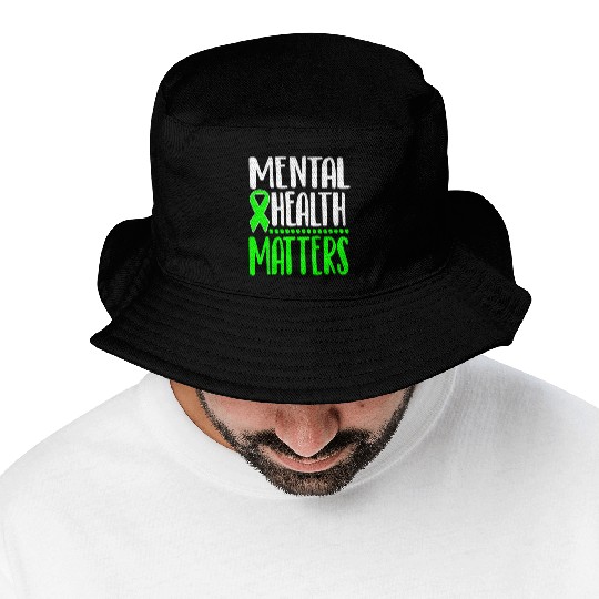 Mental Health Awareness Ribbon Green Anxiety Depre Bucket Hats