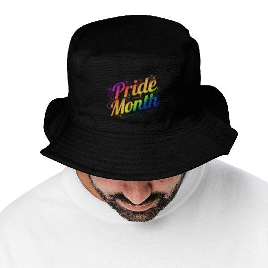 Rainbow Color Pride Month Logo Lgbtq Gay Lesbian Bucket Hats