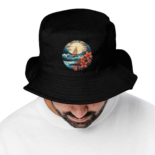 Sailing Ship Sailing Orchids Flowers Sailboat Bucket Hats