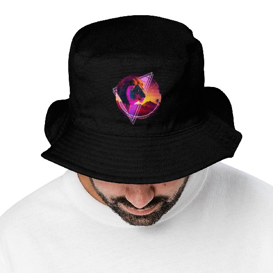 Synthwave desert Lion Bucket Hats