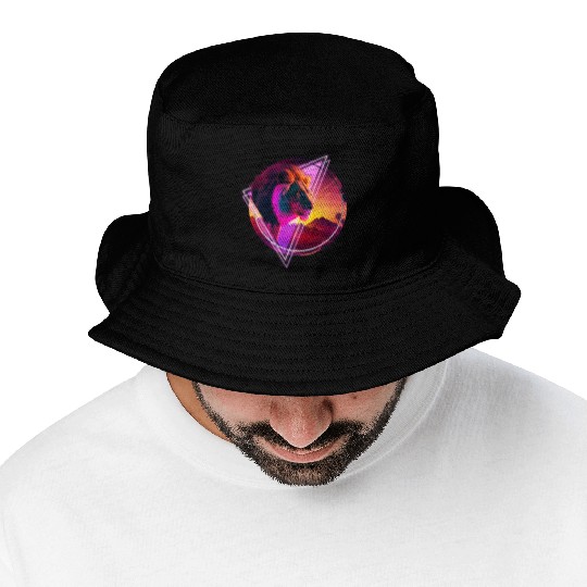 Synthwave desert Lion Bucket Hats
