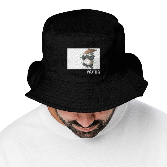 Panda Doodle Chinese Hanzi Panda Bear Friend Bucket Hats