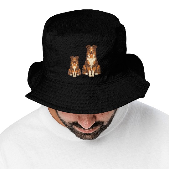 Collie Dog Lover Parent Dad Mom and Son Daughter Bucket Hats