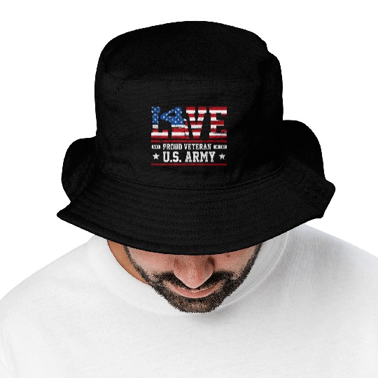 Love And Proud Us Army Veteran Bucket Hats