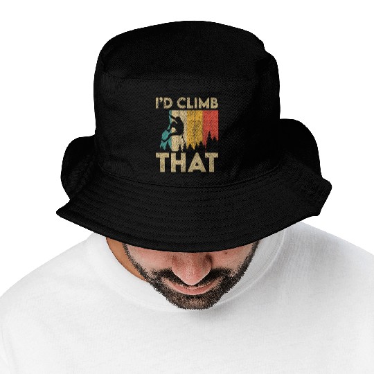 I'd Climb That Funny Vintage Rock Climbing Boulder Bucket Hats