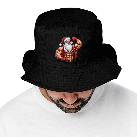 Muscular Santa Fit for the holidays Bucket Hats
