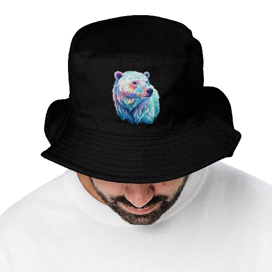 Polar Bear Roar in Winter Wonderland Watercolor Bucket Hats